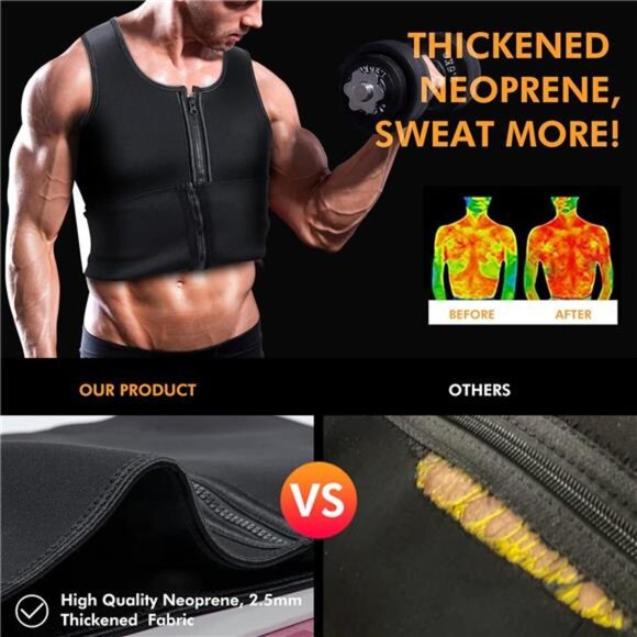 Sauna Vest Waist Trainer for Men - Mens Sauna Suit Double Sweat Belt Body Shaper - Picture 2 of 7